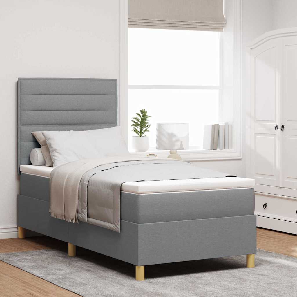 LED Box Spring Bed met hoofdeinde Lichtgrijs 90 x 190 cm Stof is nu te koop bij PeponiXL, paradijselijk wonen!
