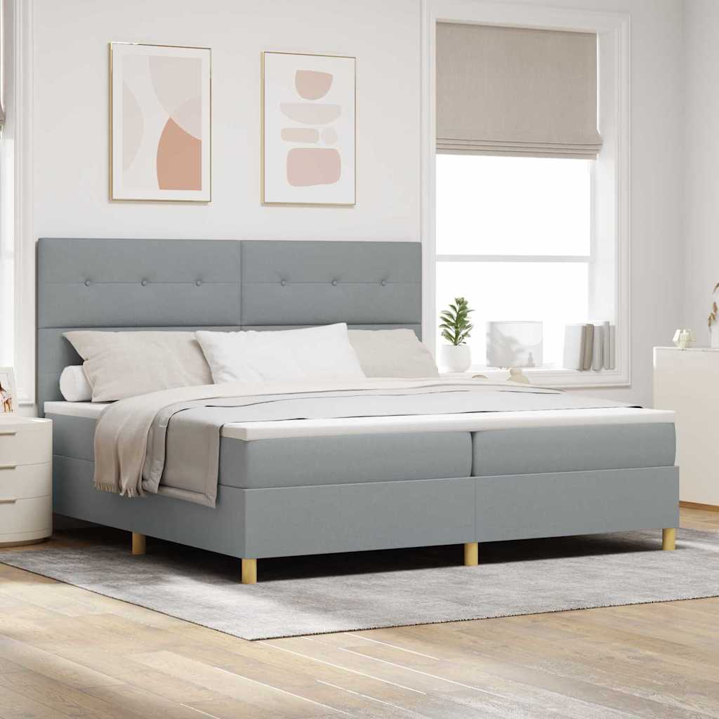 vidaXL LED Box Spring Bed met hoofdeinde Lichtgrijs 200 x 200 cm Stof