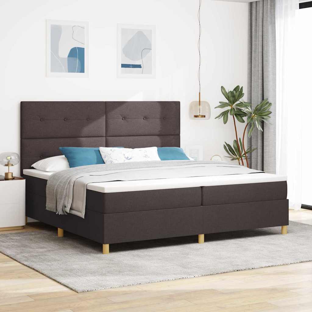 vidaXL LED Box Spring Bed met hoofdeinde Donkerbruin 200 x 200 cm Stof