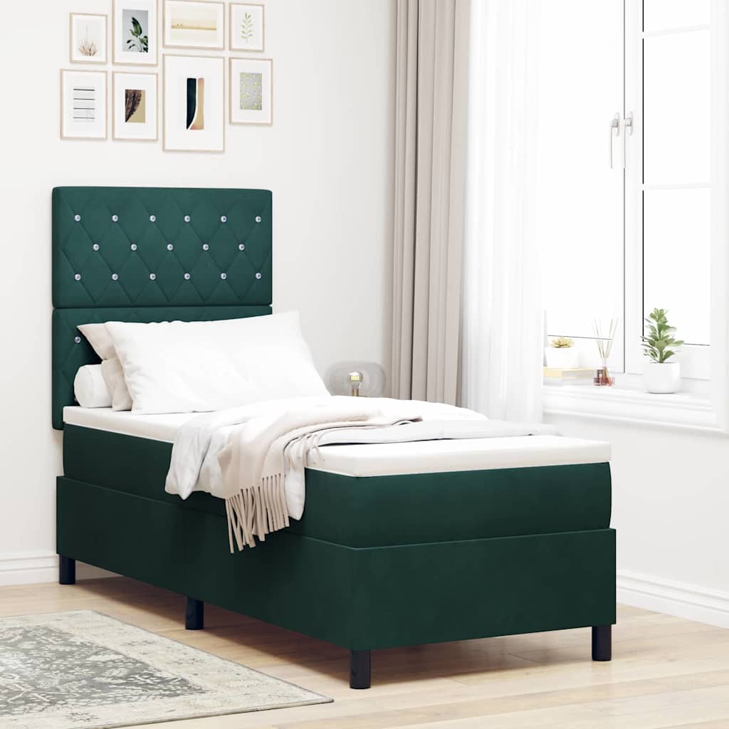 LED Box Spring Bed met matras Donkergroen 80 x 200 cm Stof is nu te koop bij PeponiXL, paradijselijk wonen!