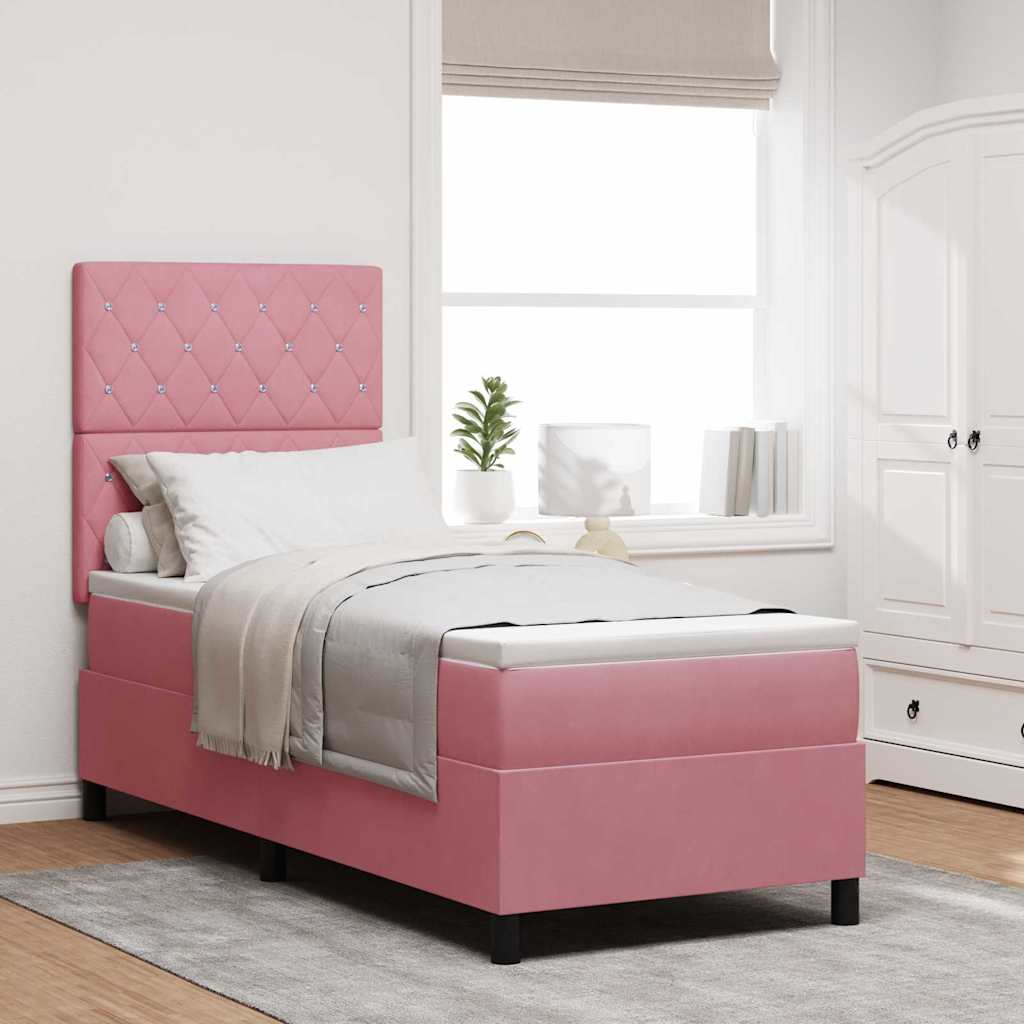 LED Box Spring Bed met matras Roze 80 x 200 cm Fluweel is nu te koop bij PeponiXL, paradijselijk wonen!