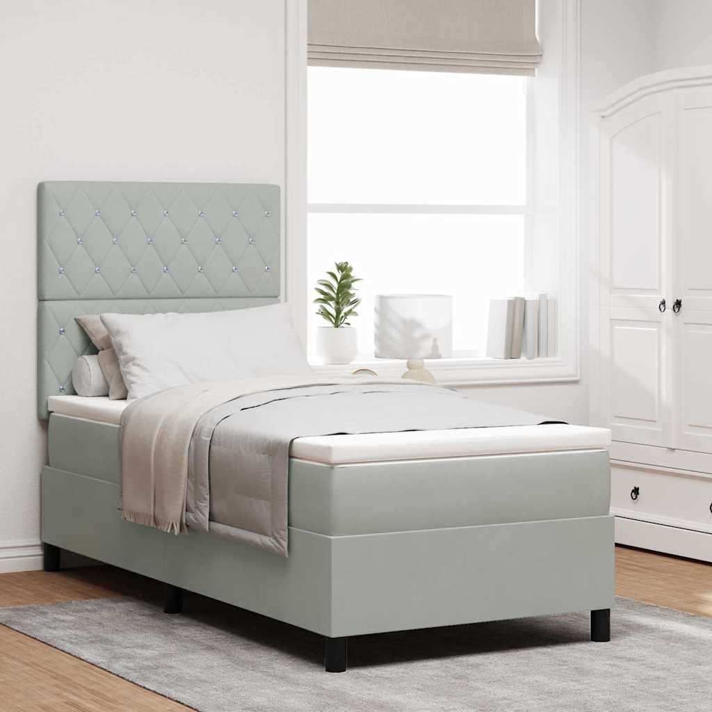 LED Box Spring Bed met matras Lichtgrijs 90 x 200 cm Fluweel is nu te koop bij PeponiXL, paradijselijk wonen!