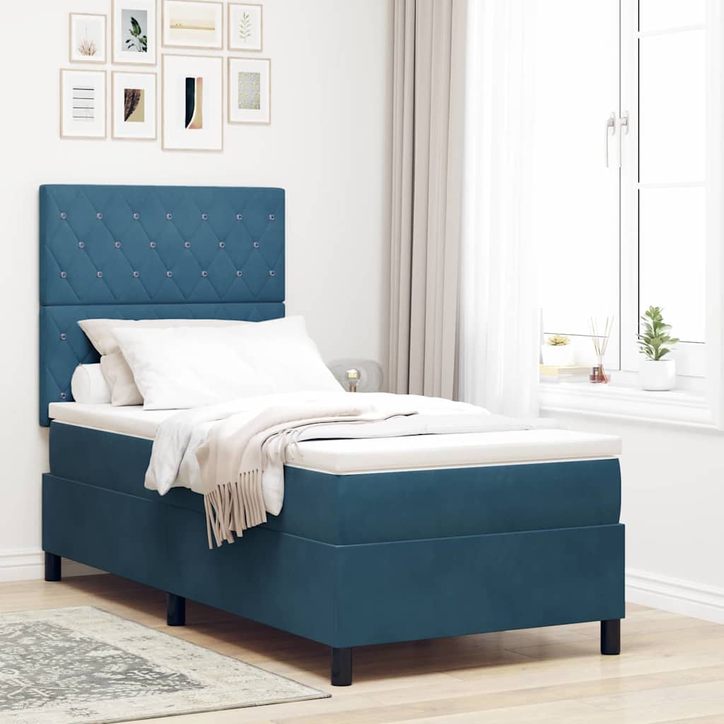LED Box Spring Bed met matras Donkerblauw 90 x 200 cm Fluweel is nu te koop bij PeponiXL, paradijselijk wonen!