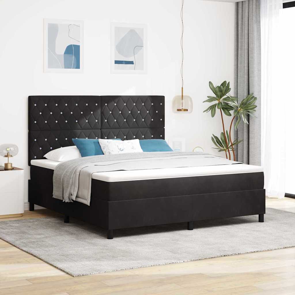 LED Box Spring Bed met matras Zwart 180 x 200 cm Fluweel is nu te koop bij PeponiXL, paradijselijk wonen!