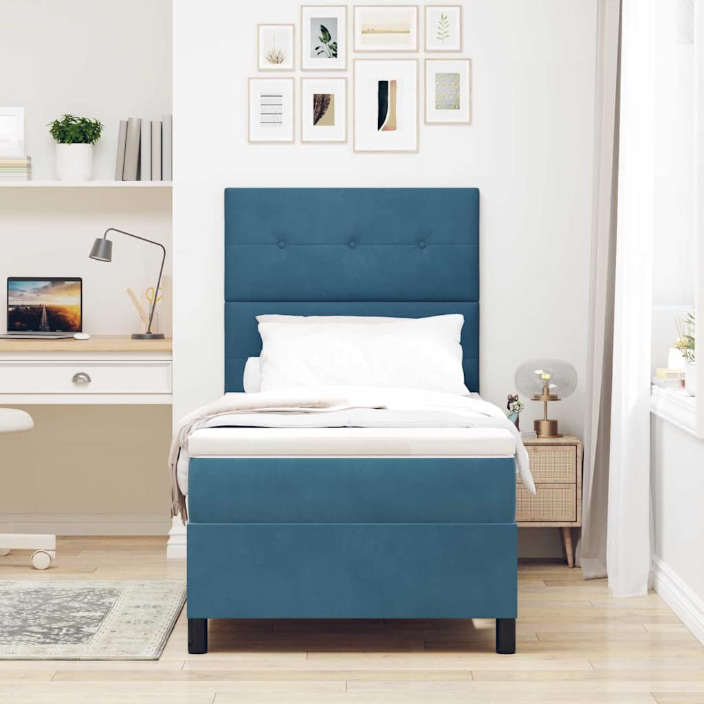 LED Box Spring Bed met matras Donkerblauw 80 x 200 cm Fluweel is nu te koop bij PeponiXL, paradijselijk wonen!