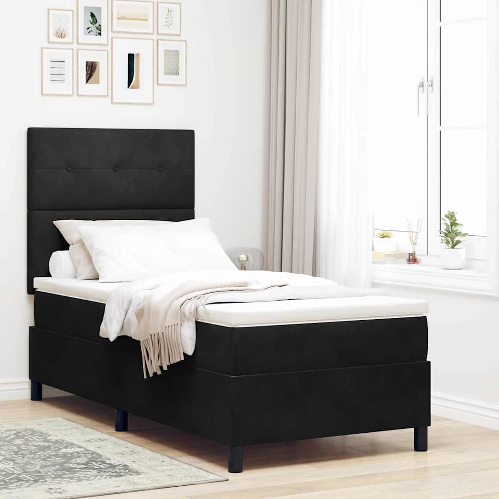 LED Box Spring Bed met matras Zwart 90 x 190 cm Fluweel is nu te koop bij PeponiXL, paradijselijk wonen!