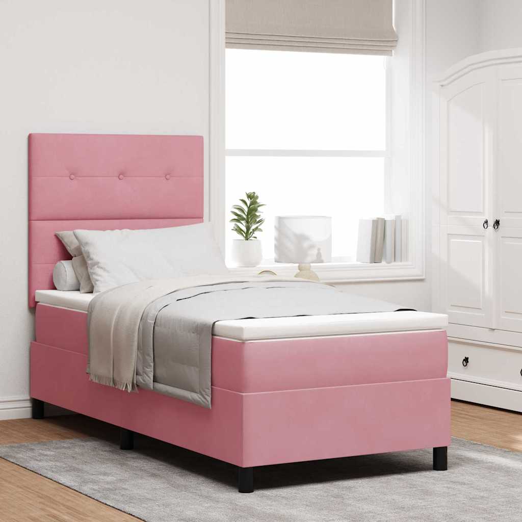 LED Box Spring Bed met matras Roze 90 x 200 cm Fluweel is nu te koop bij PeponiXL, paradijselijk wonen!