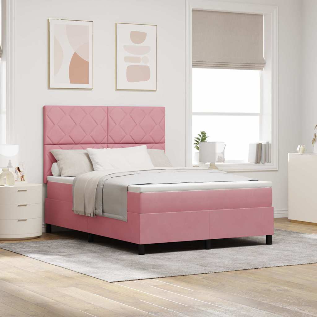 LED Box Spring Bed met hoofdeinde Roze 140 x 190 cm Fluweel is nu te koop bij PeponiXL, paradijselijk wonen!