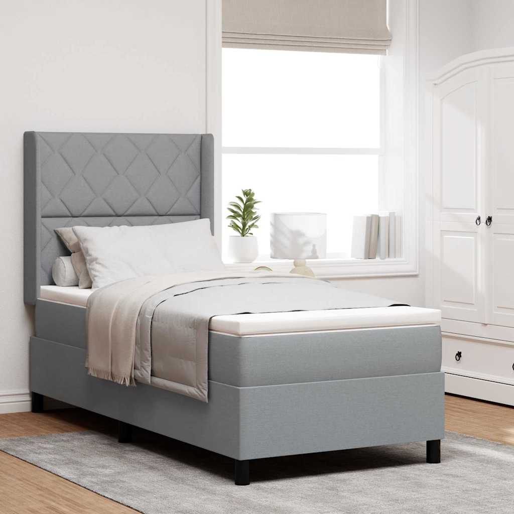 LED Box Spring Bed met matras Lichtgrijs 100 x 200 cm Stof is nu te koop bij PeponiXL, paradijselijk wonen!