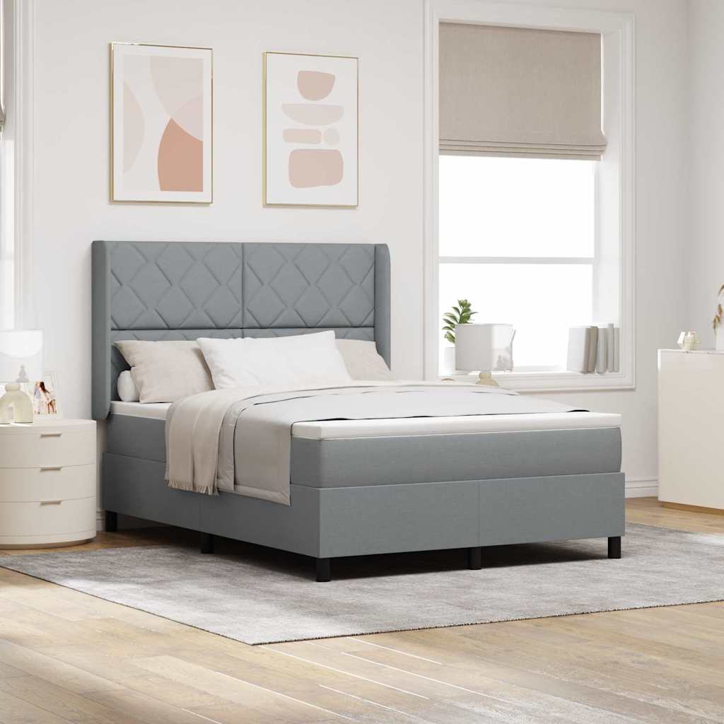 vidaXL LED Box Spring Bed met hoofdeinde Lichtgrijs 140 x 190 cm Stof