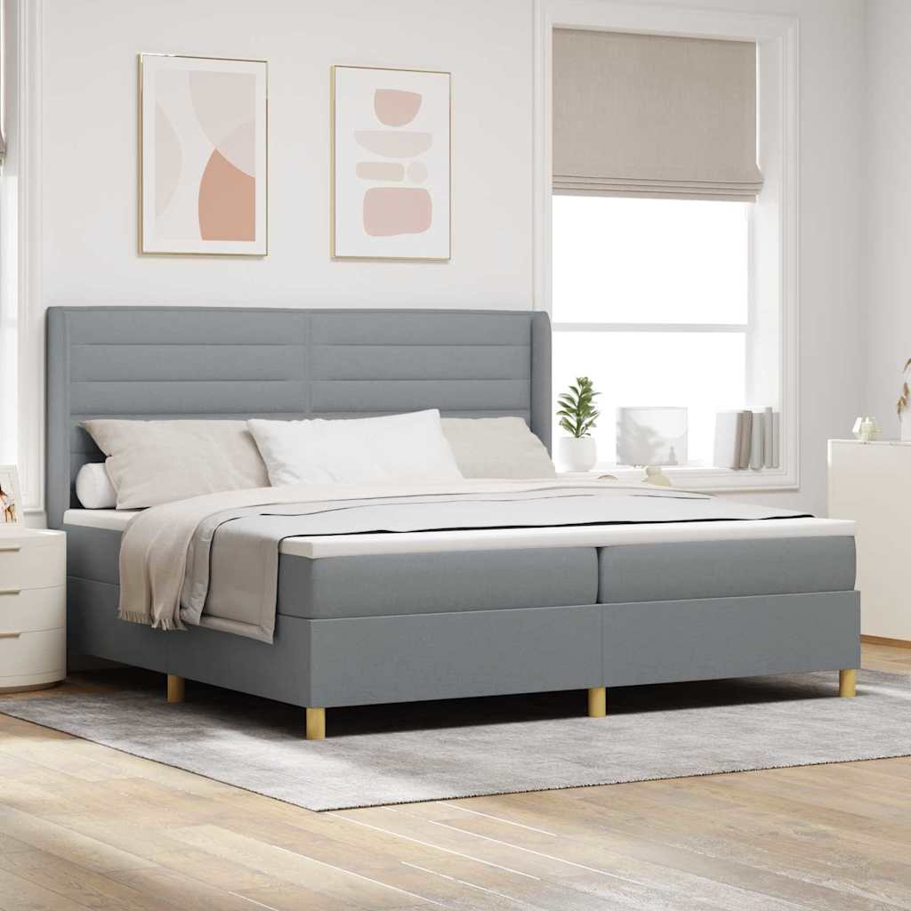 Boxspringbed met hoofdeinde Lichtgrijs 200 x 200 cm Stof is nu te koop bij PeponiXL, paradijselijk wonen!