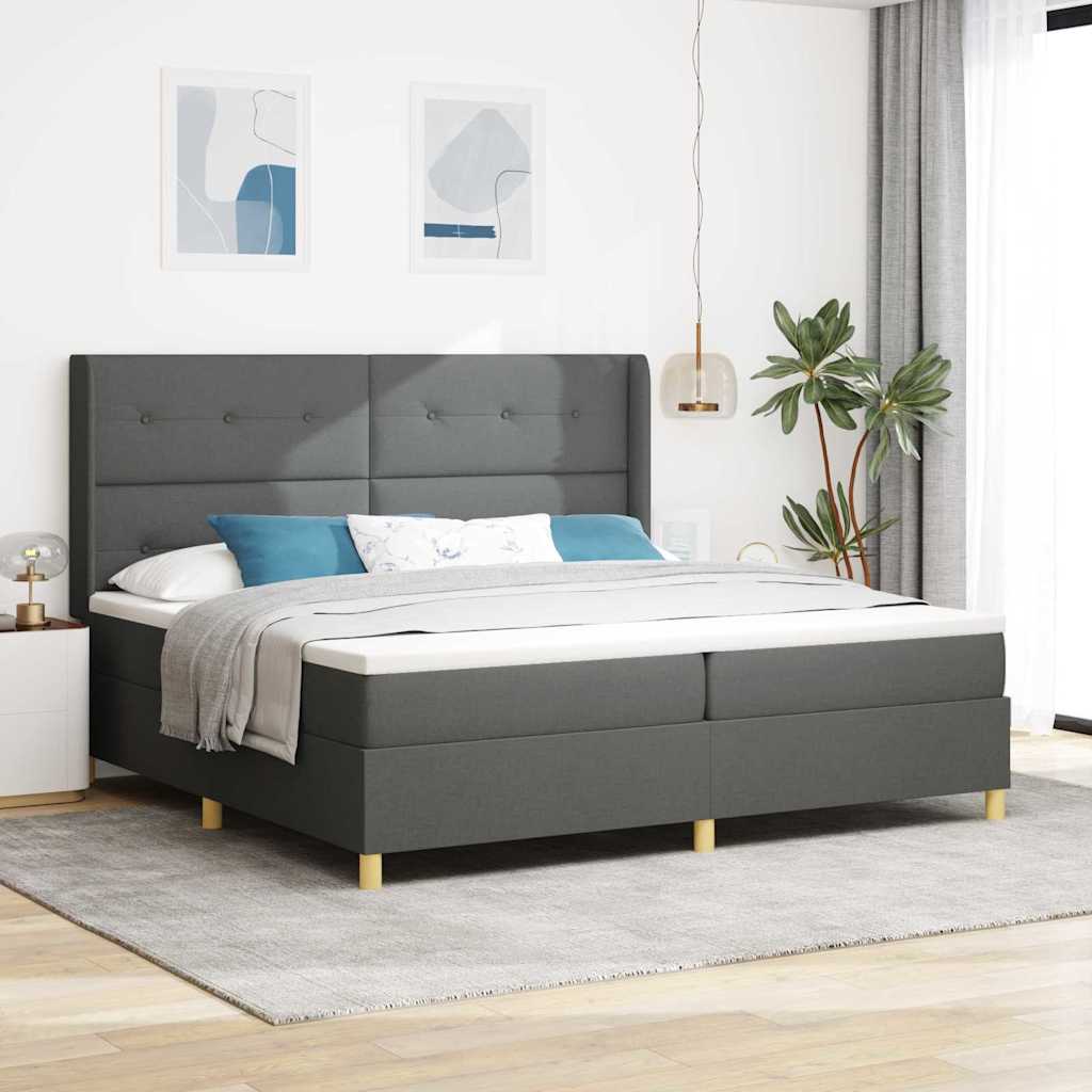 Boxspringbed met LED-stripverlichting Grijs 200 x 200 cm Stof is nu te koop bij PeponiXL, paradijselijk wonen!