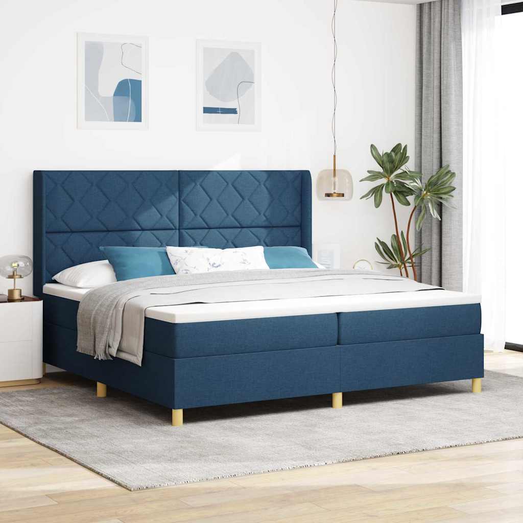 Boxspringbed met matras met LED Blauw 200 x 200 cm Stof is nu te koop bij PeponiXL, paradijselijk wonen!