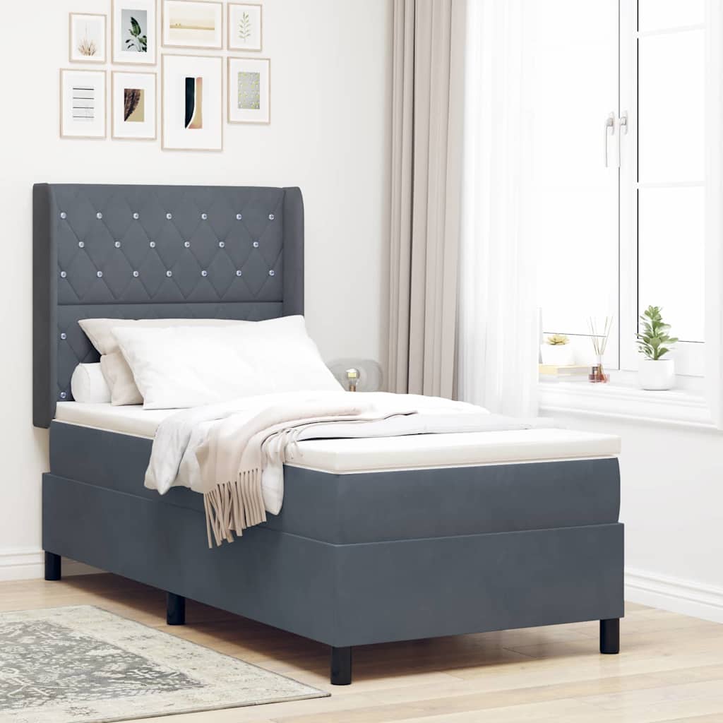 Boxspringbed met matras met LED Donkergrijs 90 x 190 cm Fluweel is nu te koop bij PeponiXL, paradijselijk wonen!