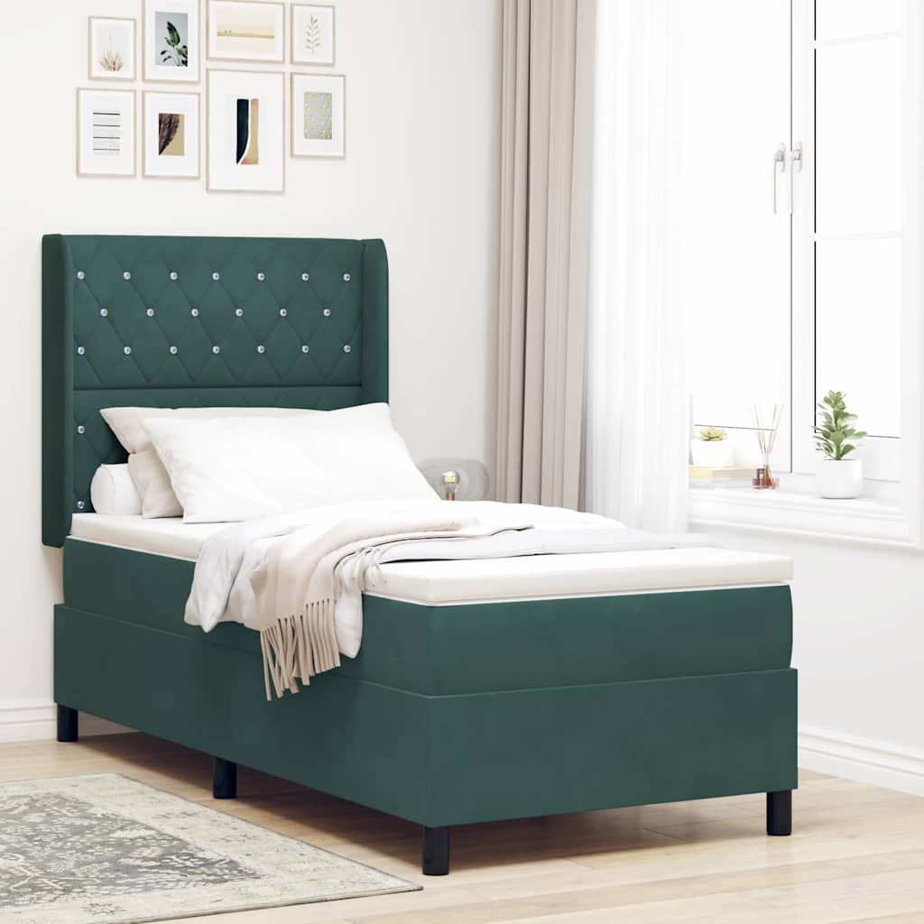 vidaXL Boxspringbed met matras met LED Donkergroen 90 x 200 cm Fluweel