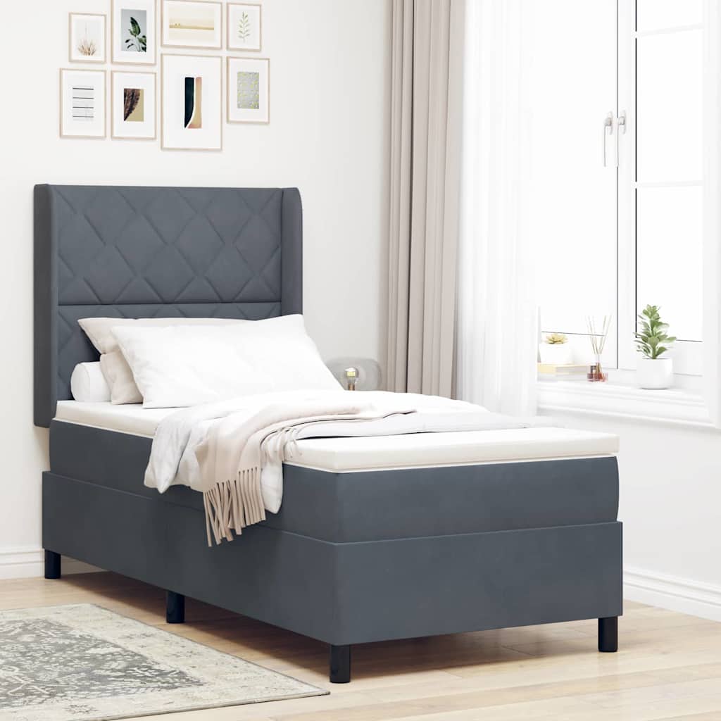 Boxspringbed met hoofdeinde Donkergrijs 90 x 190 cm Fluweel is nu te koop bij PeponiXL, paradijselijk wonen!