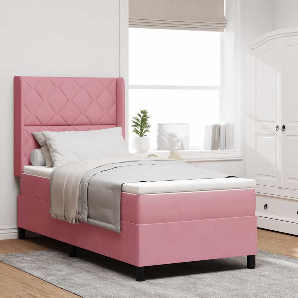 Boxspringbed met matras met LED Roze 90 x 200 cm Fluweel is nu te koop bij PeponiXL, paradijselijk wonen!