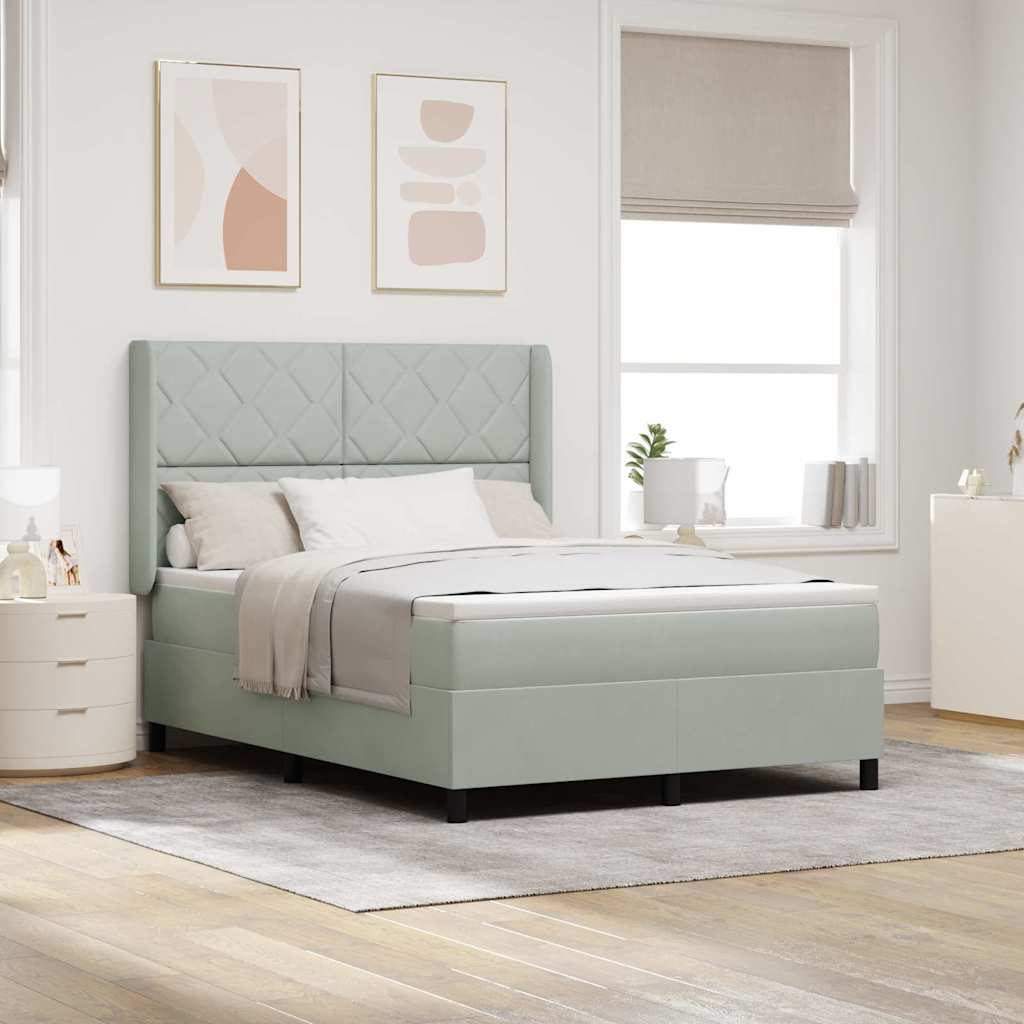 Boxspringbed met matras met LED Lichtgrijs 140 x 200 cm Fluweel is nu te koop bij PeponiXL, paradijselijk wonen!