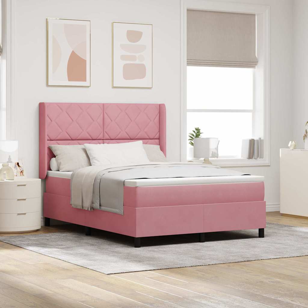 vidaXL Boxspringbed met LED-stripverlichting Roze 160 x 200 cm Fluweel