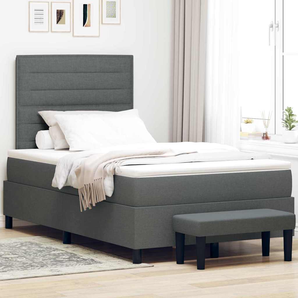 Boxspringbed met kussen Donkergrijs 120 x 200 cm Stof is nu te koop bij PeponiXL, paradijselijk wonen!