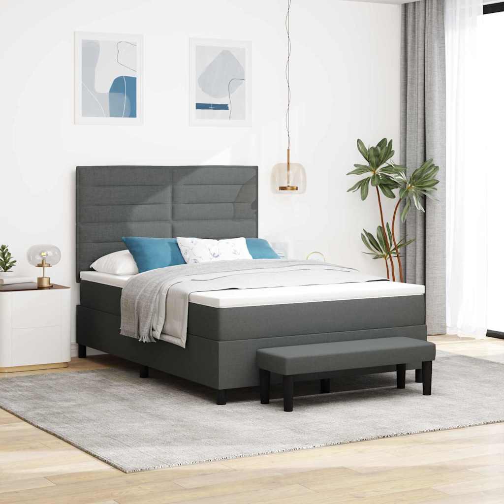 Boxspringbed met kussen Donkergrijs 140 x 190 cm Stof is nu te koop bij PeponiXL, paradijselijk wonen!