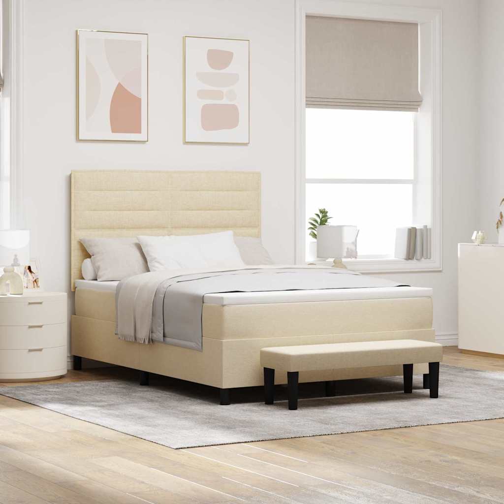 Boxspringbed met hoofdeinde Crème 140 x 190 cm Stof is nu te koop bij PeponiXL, paradijselijk wonen!