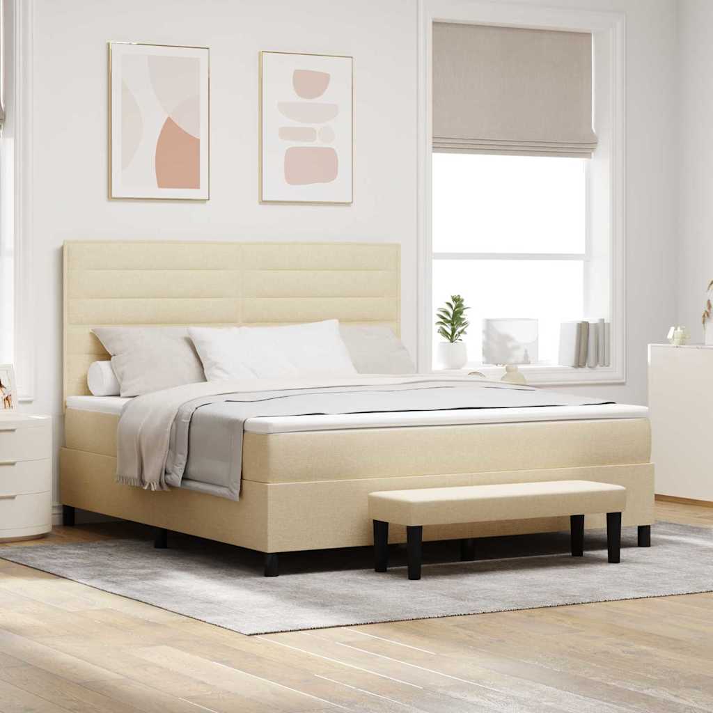 Boxspringbed met kussen met hoofdeinde Crème 180 x 200 cm Stof is nu te koop bij PeponiXL, paradijselijk wonen!