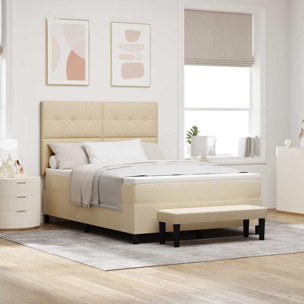 Boxspringbed met matras met hoofdeinde Crème 140 x 200 cm Stof is nu te koop bij PeponiXL, paradijselijk wonen!