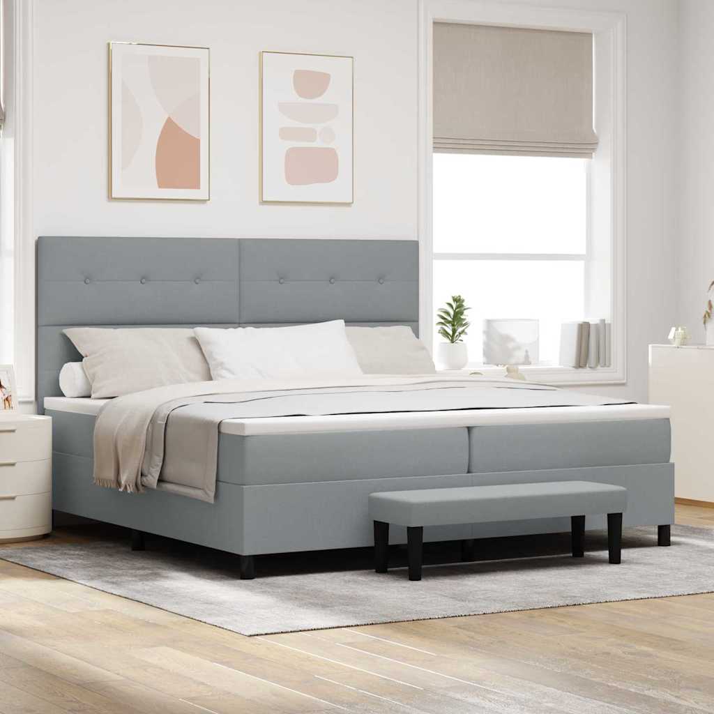 Boxspringbed met hoofdeinde Lichtgrijs 200 x 200 cm Stof is nu te koop bij PeponiXL, paradijselijk wonen!