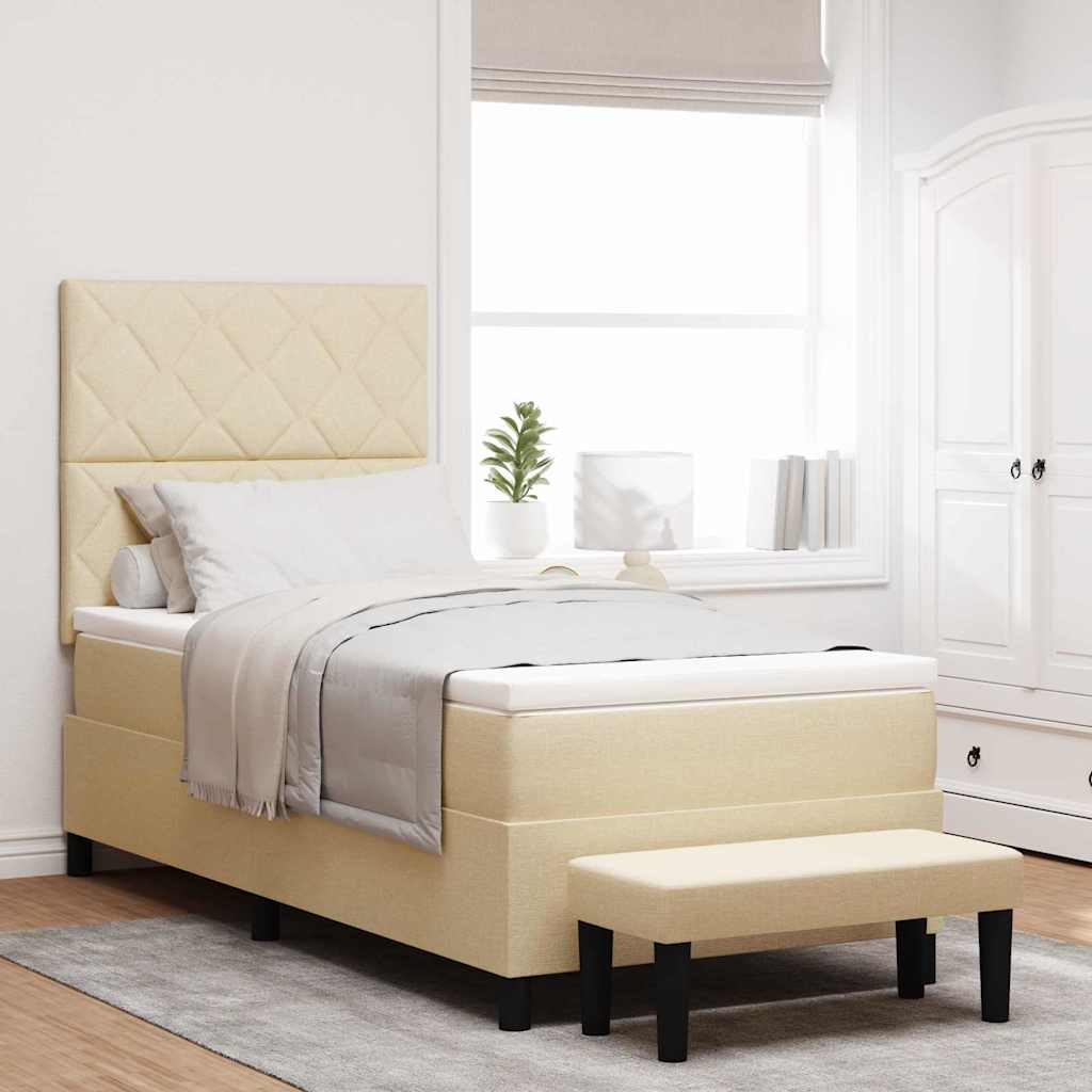 Boxspringbed met kussen met hoofdeinde Crème 90 x 200 cm Stof is nu te koop bij PeponiXL, paradijselijk wonen!