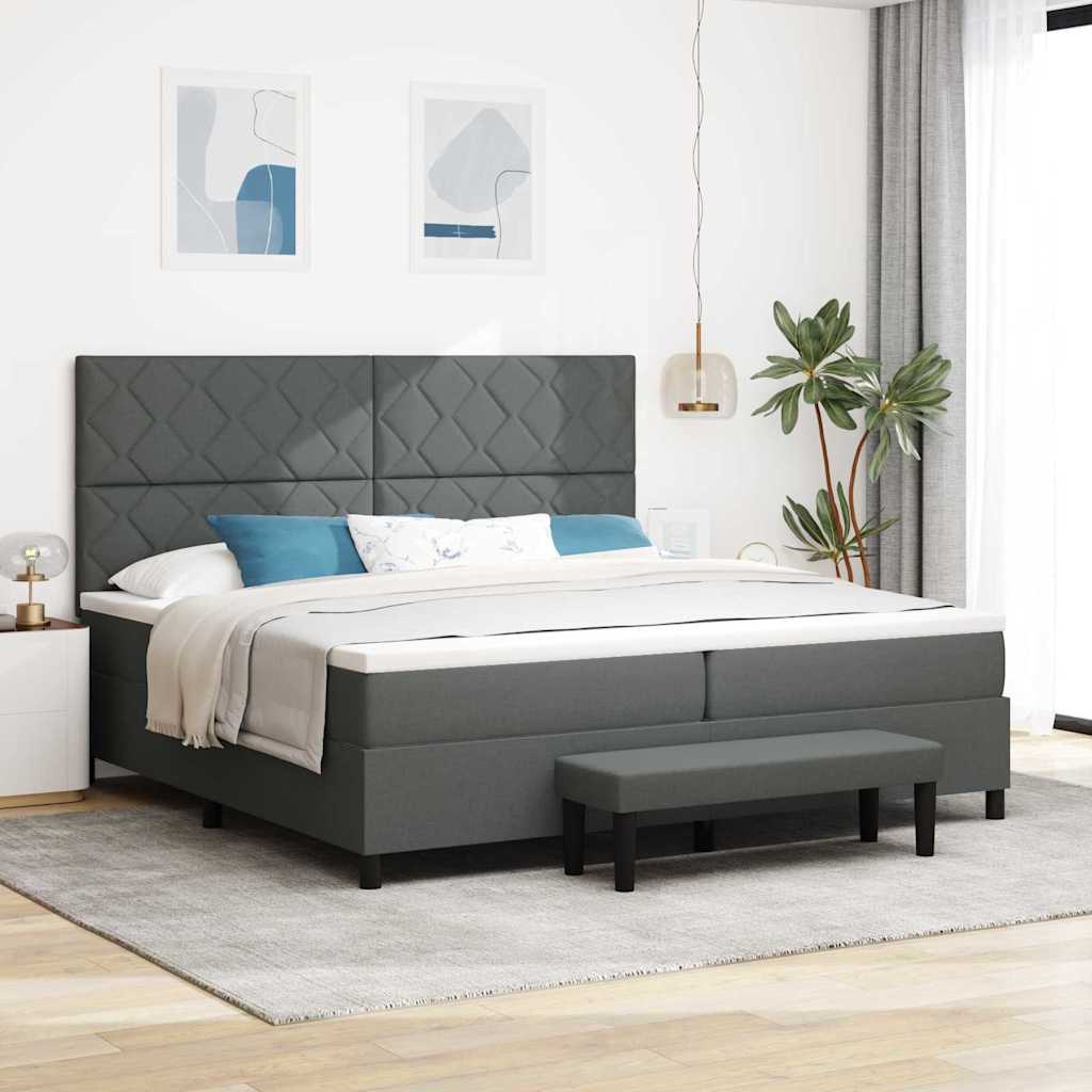 Boxspringbed met hoofdeinde Donkergrijs 200 x 200 cm Stof is nu te koop bij PeponiXL, paradijselijk wonen!