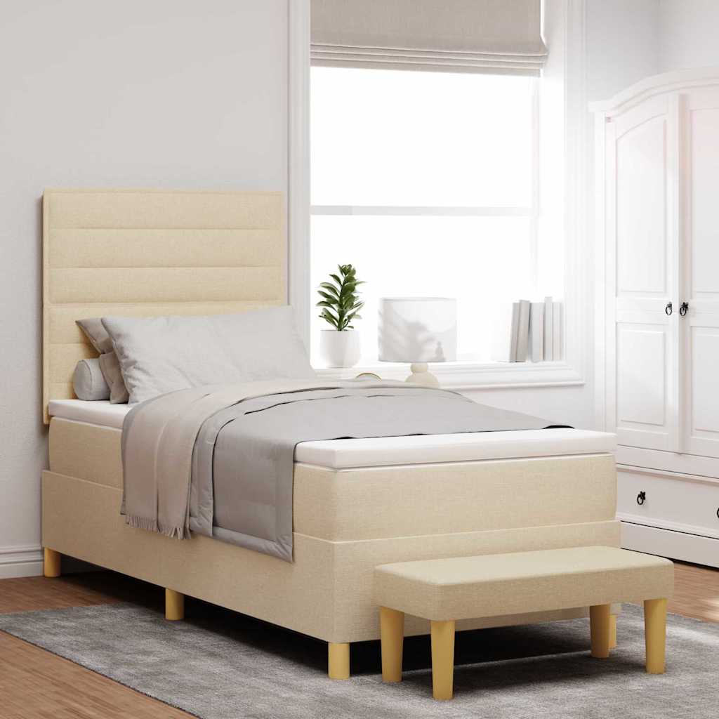 Boxspring bed met hoofdeinde Crème 200 x 90 cm Stof is nu te koop bij PeponiXL, paradijselijk wonen!