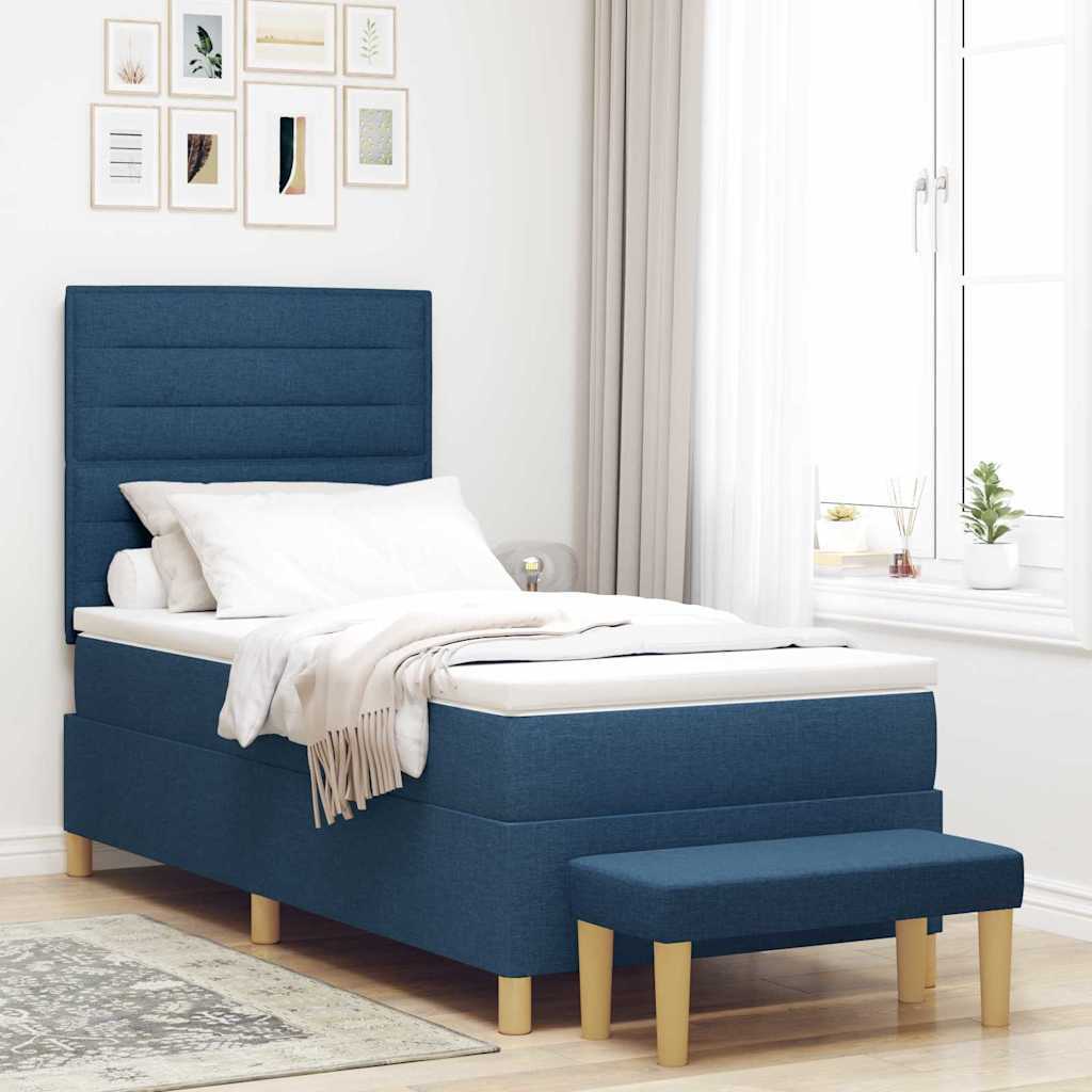 Boxspring bed met kussen met hoofdeinde Blauw 200 x 90 cm Stof is nu te koop bij PeponiXL, paradijselijk wonen!