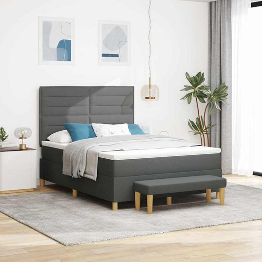Boxspring bed met kussen Donkergrijs 200 x 160 cm Stof is nu te koop bij PeponiXL, paradijselijk wonen!