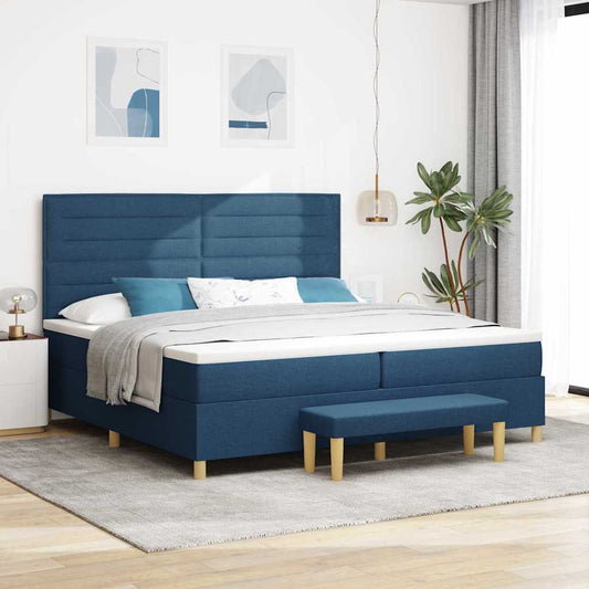 Boxspring bed met matras met hoofdeinde Blauw 200 x 200 cm Stof is nu te koop bij PeponiXL, paradijselijk wonen!