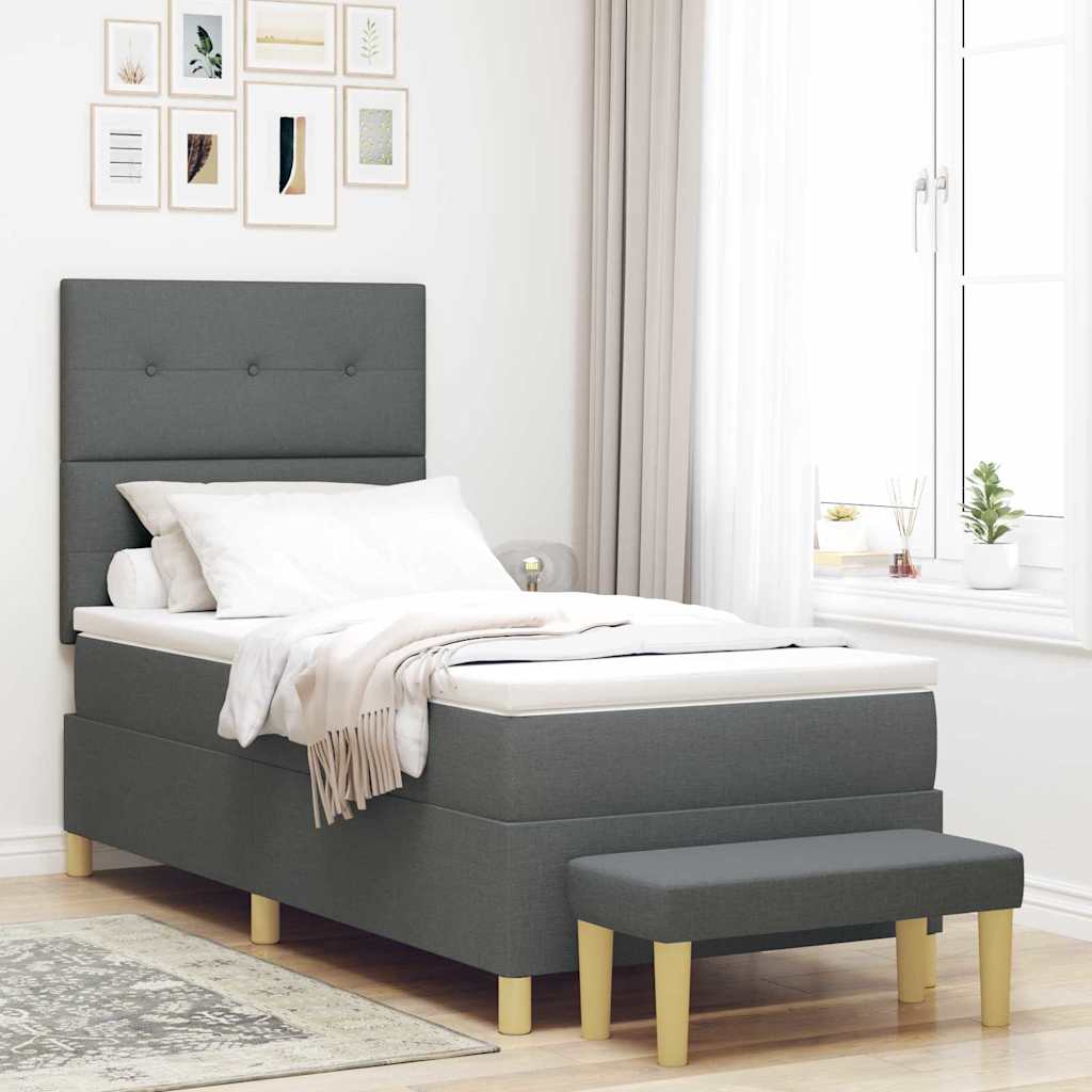 Boxspring bed met kussen Donkergrijs 200 x 90 cm Stof is nu te koop bij PeponiXL, paradijselijk wonen!