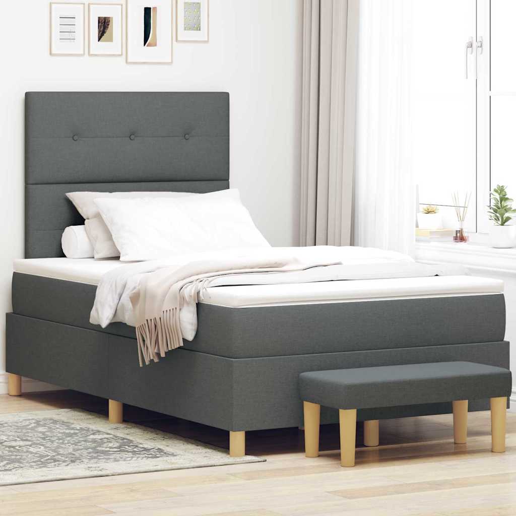 Boxspring bed met hoofdeinde Donkergrijs 200 x 120 cm Stof is nu te koop bij PeponiXL, paradijselijk wonen!