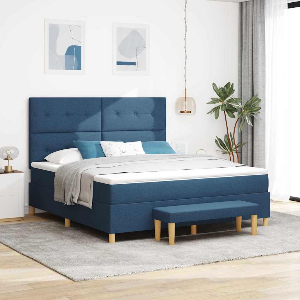 Boxspring bed met kussen met hoofdeinde Blauw 200 x 180 cm Stof is nu te koop bij PeponiXL, paradijselijk wonen!