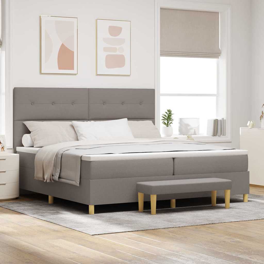 Boxspring bed met hoofdeinde Taupe 200 x 200 cm Stof is nu te koop bij PeponiXL, paradijselijk wonen!
