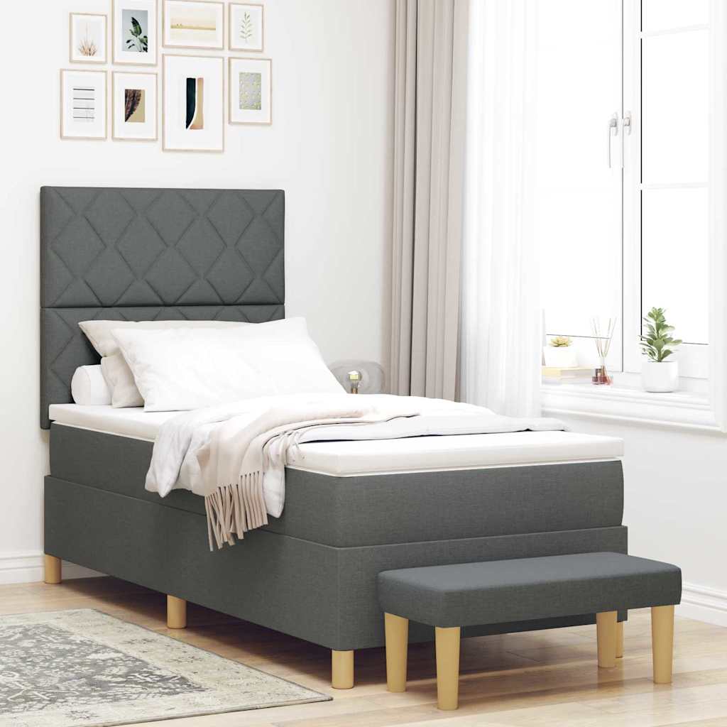 Boxspring bed met kussen Donkergrijs 200 x 100 cm Stof is nu te koop bij PeponiXL, paradijselijk wonen!