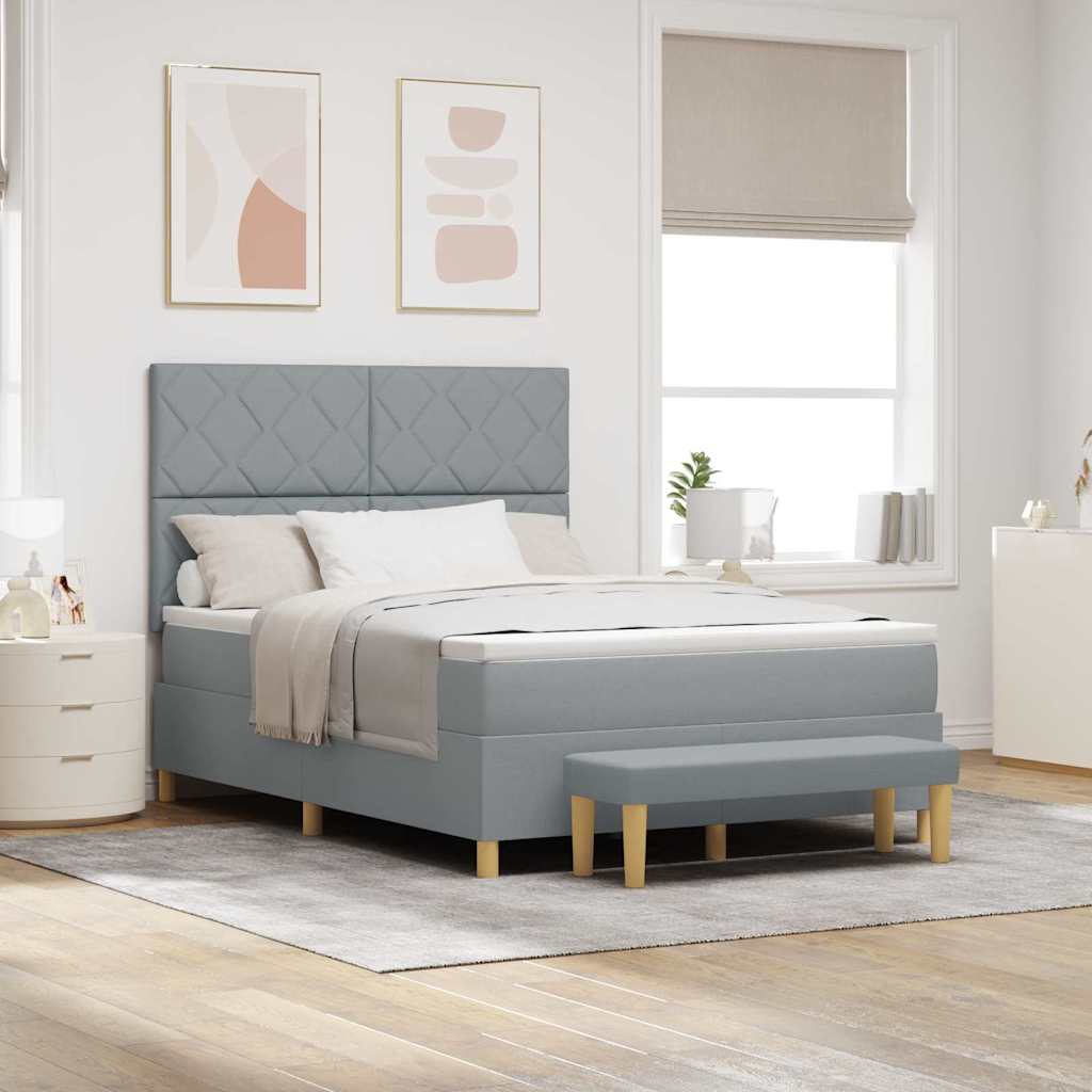 vidaXL Boxspring bed met hoofdeinde Lichtgrijs 190 x 140 cm Stof