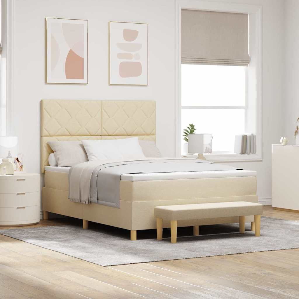 Boxspring bed met hoofdeinde Crème 190 x 140 cm Stof is nu te koop bij PeponiXL, paradijselijk wonen!