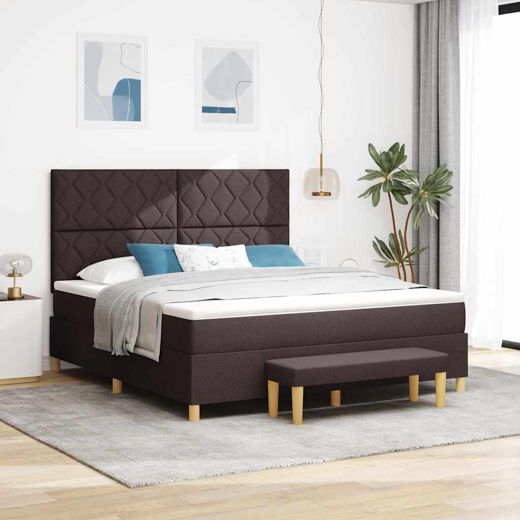 Boxspring bed met hoofdeinde Donkerbruin 200 x 180 cm Stof is nu te koop bij PeponiXL, paradijselijk wonen!
