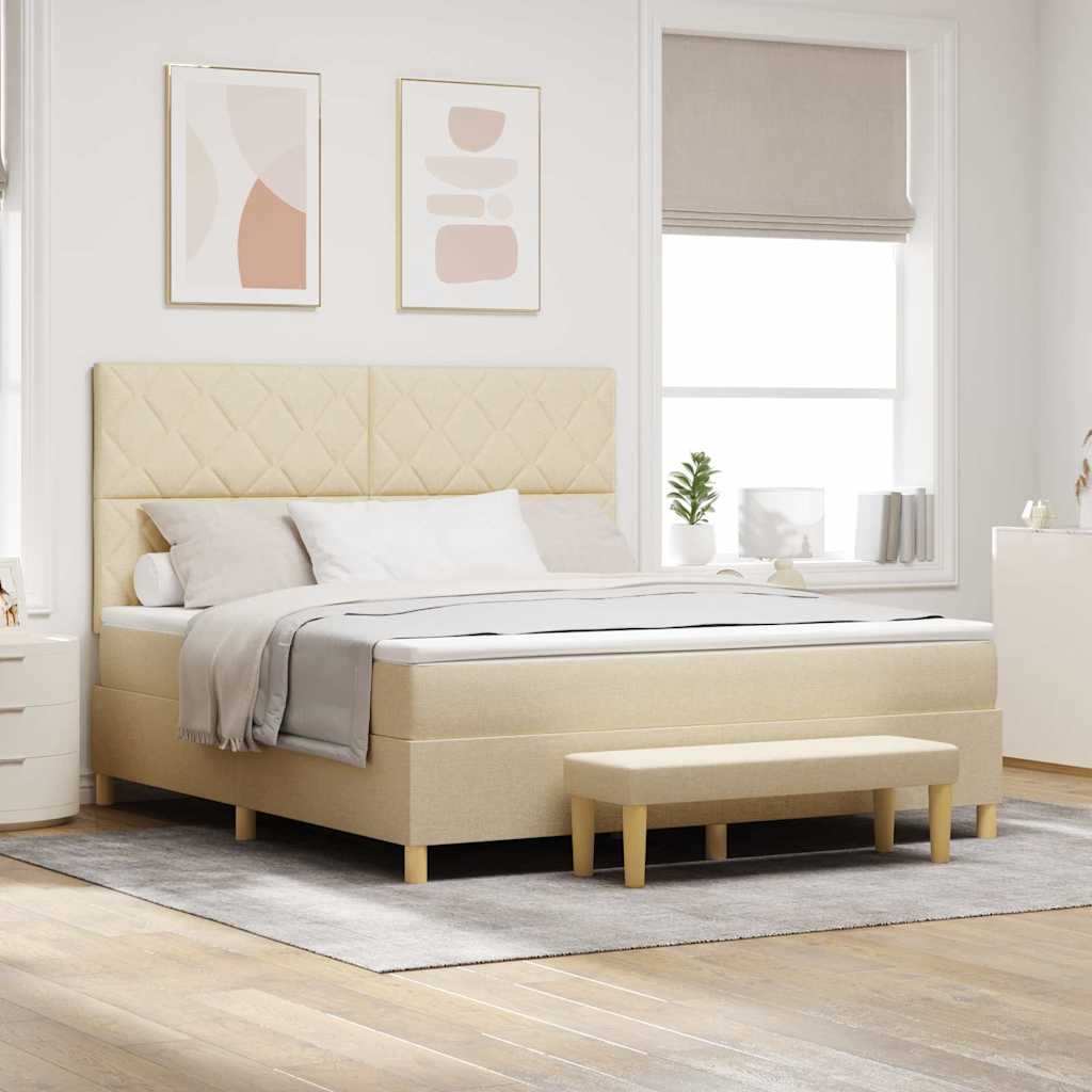 Boxspring bed met kussen met hoofdeinde Crème 200 x 180 cm Stof is nu te koop bij PeponiXL, paradijselijk wonen!