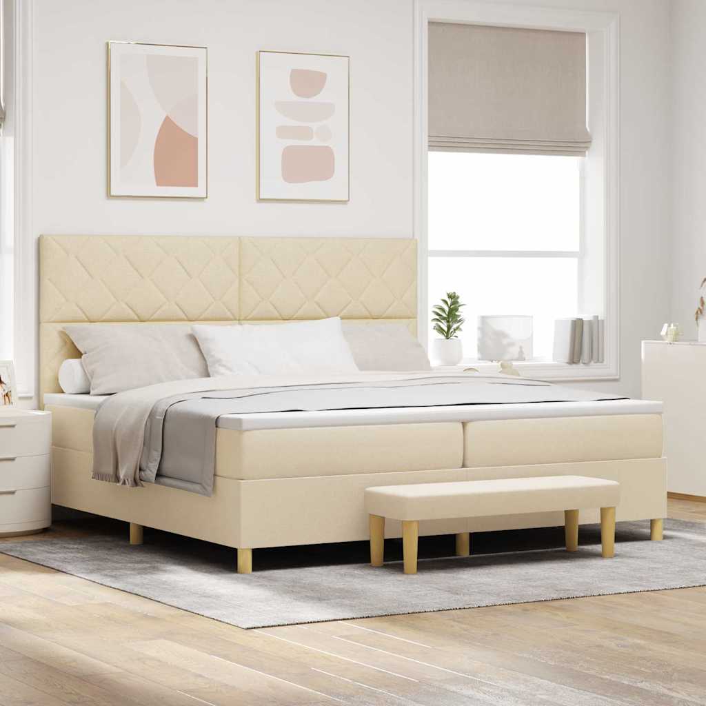 vidaXL Boxspring bed met hoofdeinde Crème 200 x 200 cm Stof