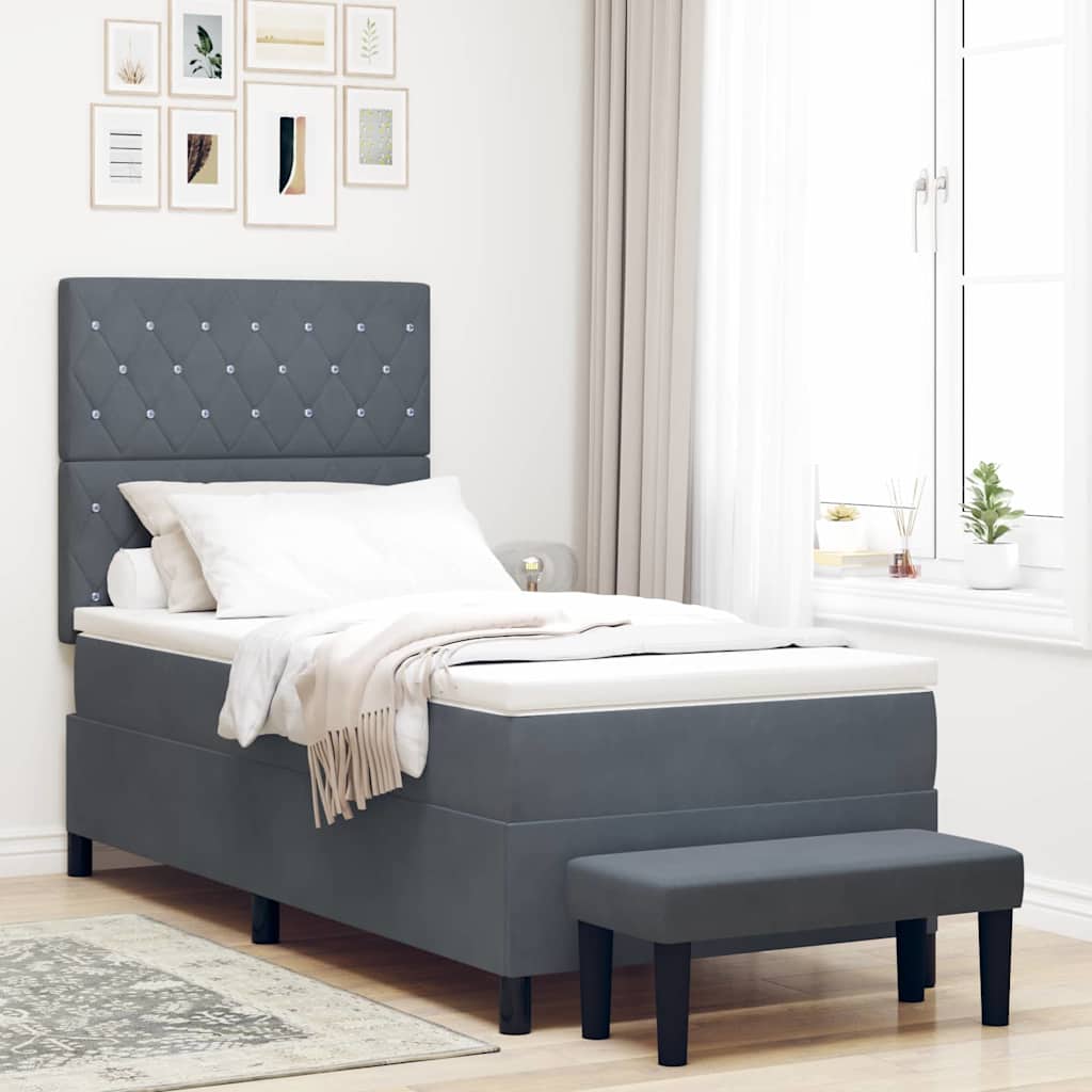 Boxspring bed met hoofdeinde Donkergrijs 200 x 100 cm Fluweel is nu te koop bij PeponiXL, paradijselijk wonen!