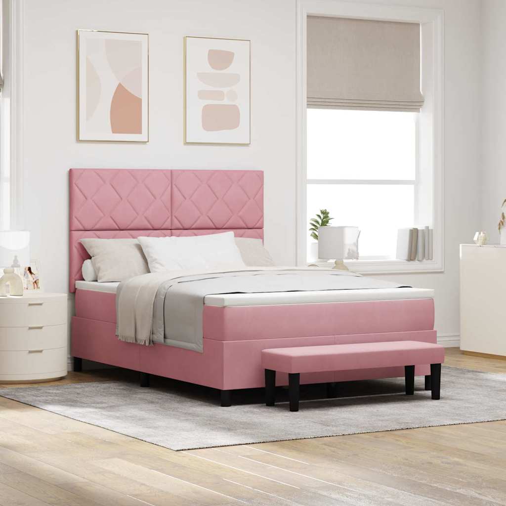 Boxspring bed met kussen Roze 200 x 140 cm Fluweel is nu te koop bij PeponiXL, paradijselijk wonen!