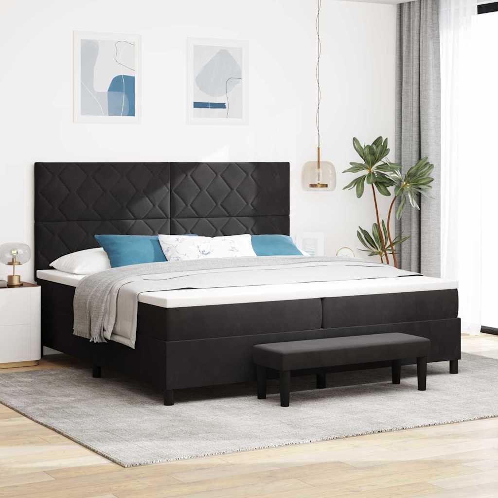 Boxspring bed met hoofdeinde Zwart 200 x 200 cm Fluweel is nu te koop bij PeponiXL, paradijselijk wonen!