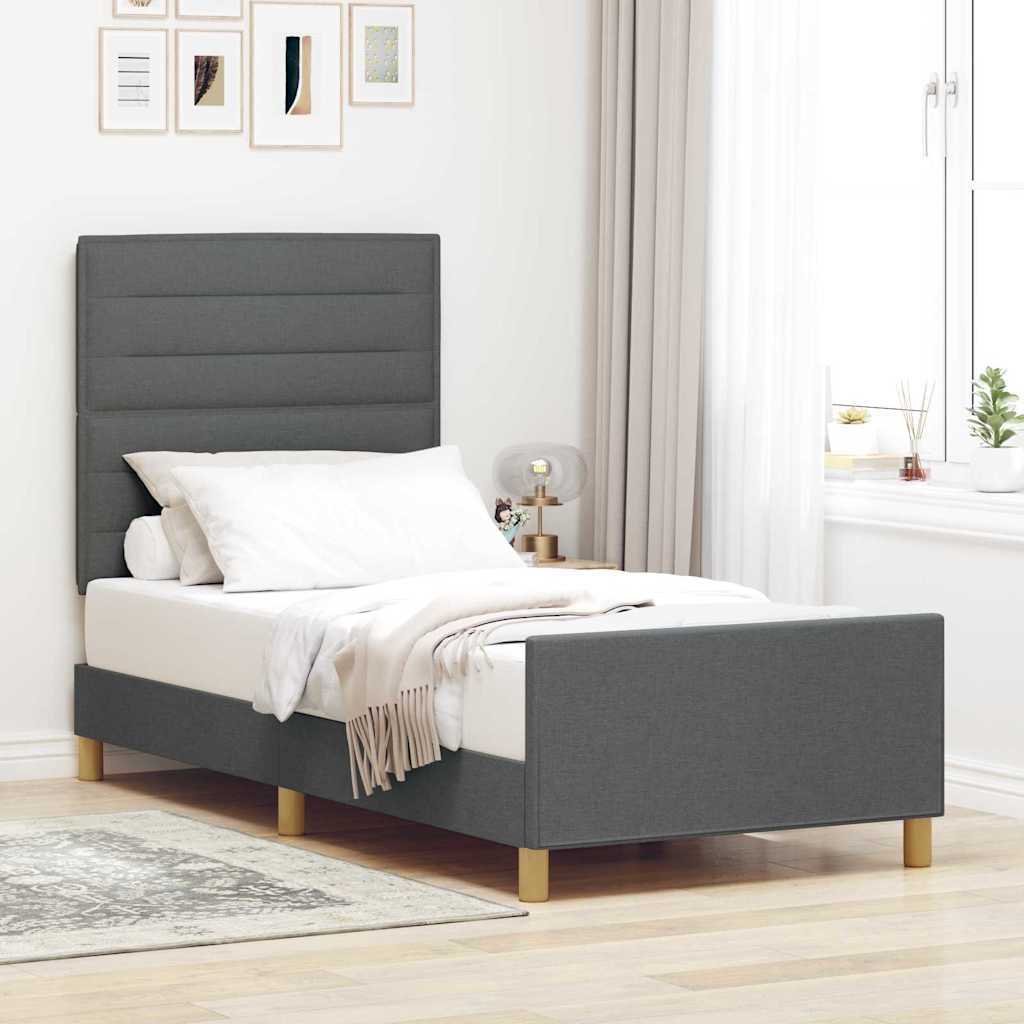 Bedframe met hoofdeinde Donkergrijs 90 x 190 cm Stof is nu te koop bij PeponiXL, paradijselijk wonen!