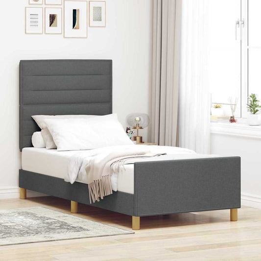 Bedframe met hoofdeinde Donkergrijs 90 x 200 cm Stof is nu te koop bij PeponiXL, paradijselijk wonen!